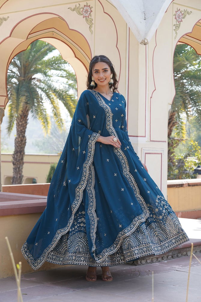 KA 1084 Sequence Embroidery Faux Georgette Gown With Dupatta Wholesale Market In Surat